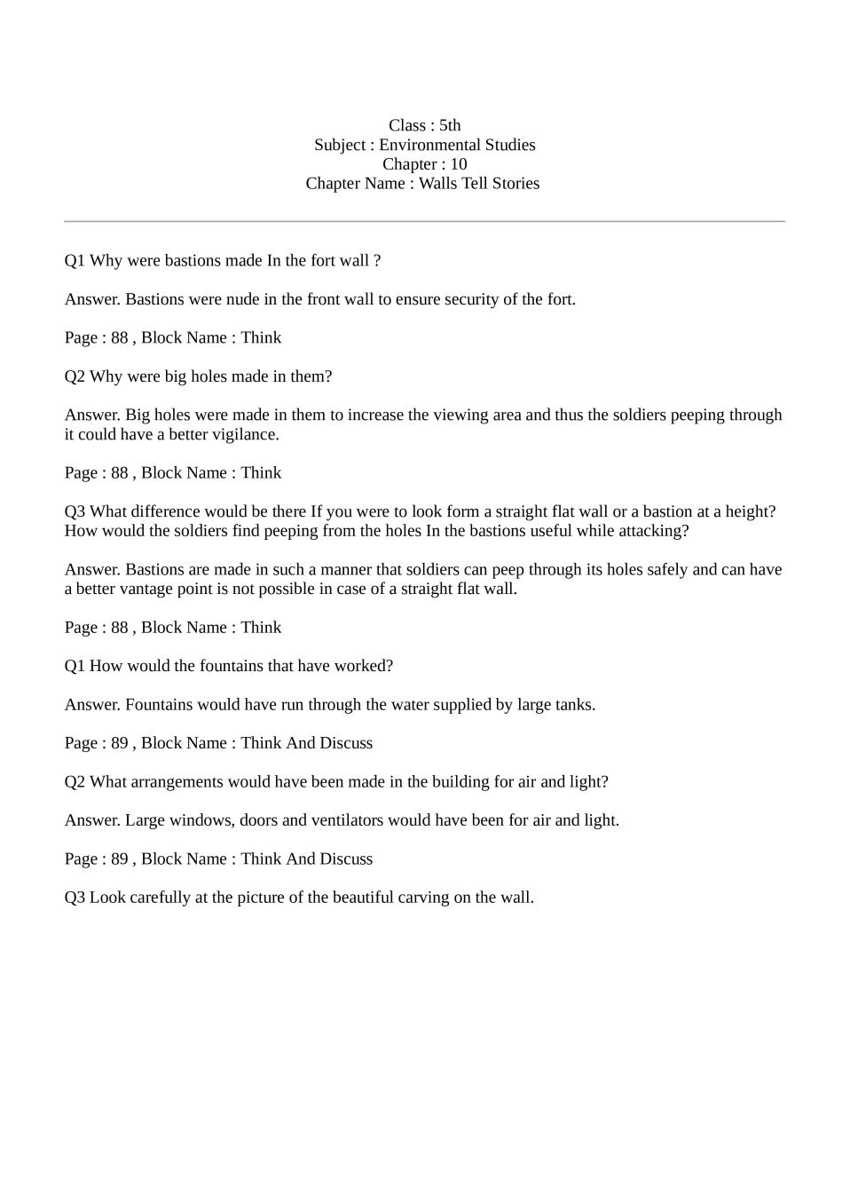 NCERT Solutions 2025 Class 5 EVS Chapter 10 Walls Tell Stories