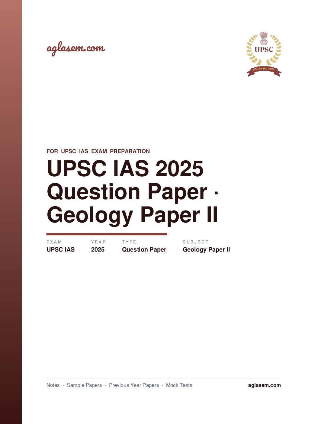 UPSC IAS 2025 Question Paper for Geology Paper II - Page 1 of 5