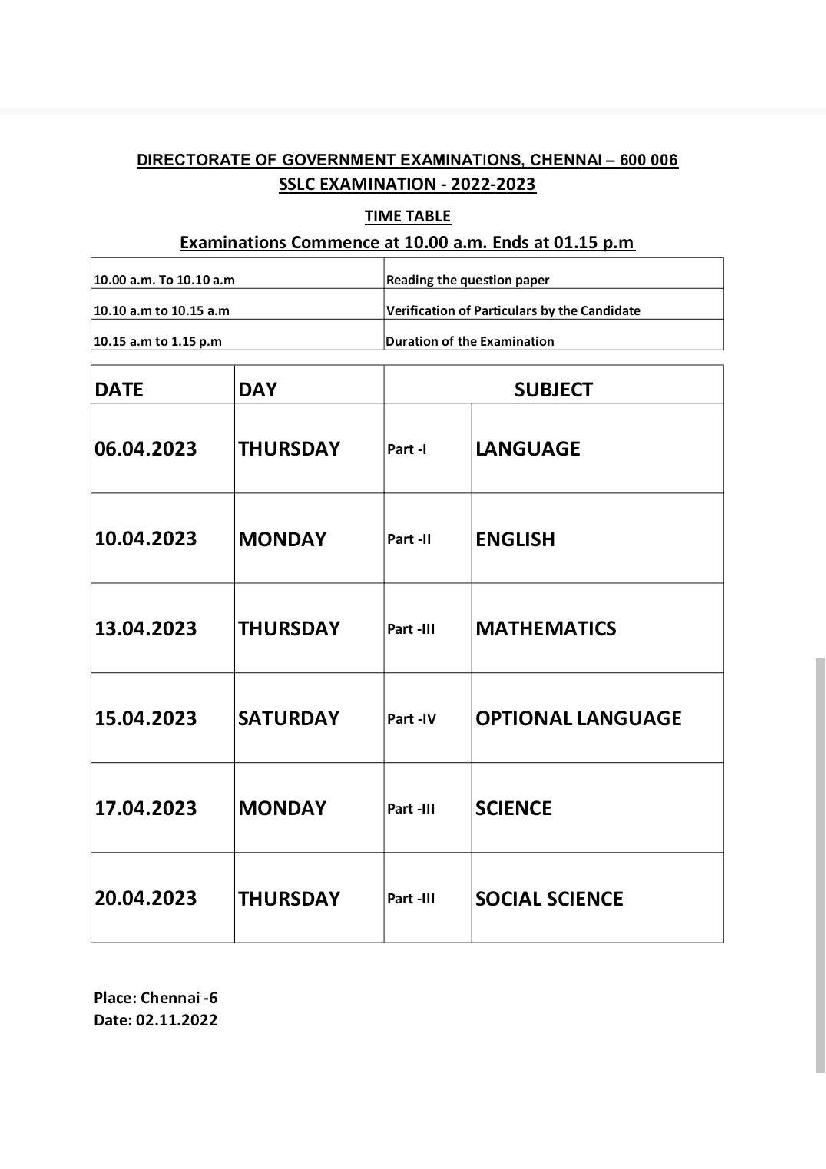 Tamil Nadu 10th Public Exam Time Table 2023 released Check DGE TN 