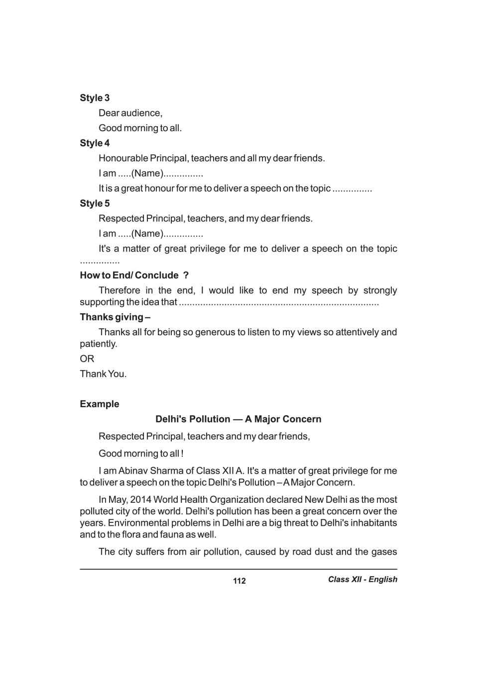 Class 13 English Speech Writing Format