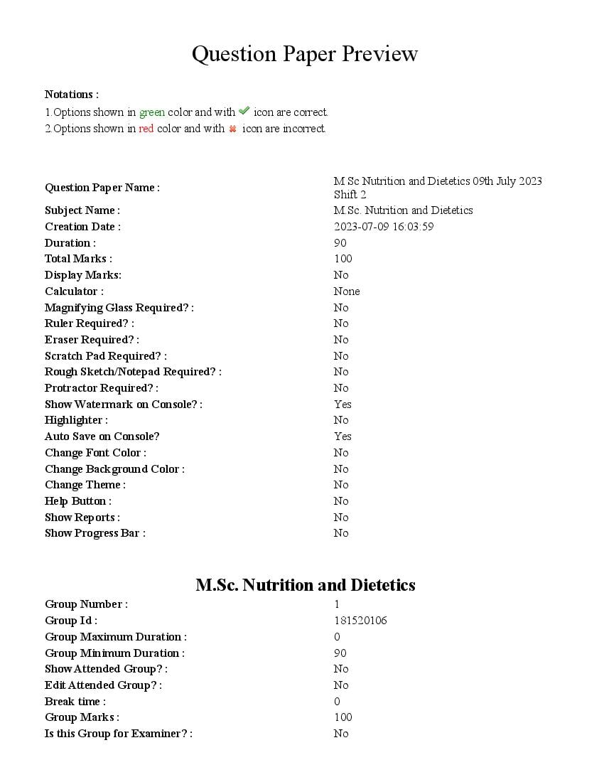 TS CPGET 2023 Question Paper M.Sc Nutrition & Dietetics - Page 1