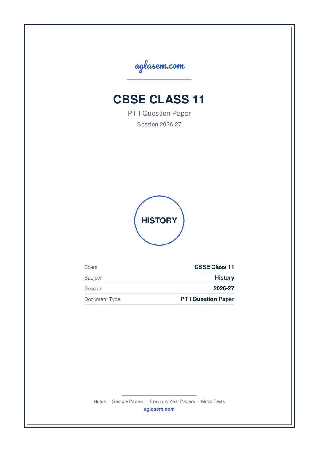 Class 11 PT I Question Paper 2026-27 History - Page 1 of 4