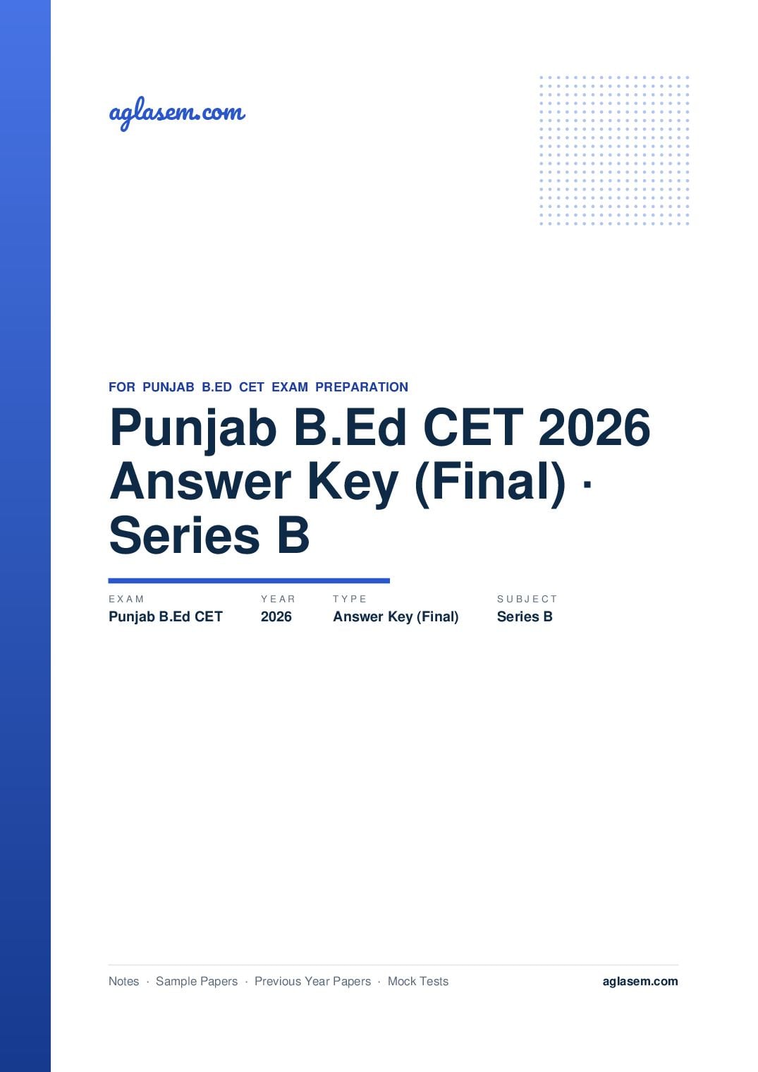 Punjab B.Ed CET 2026 Answer Key (Final) Series B - Page 1 of 2