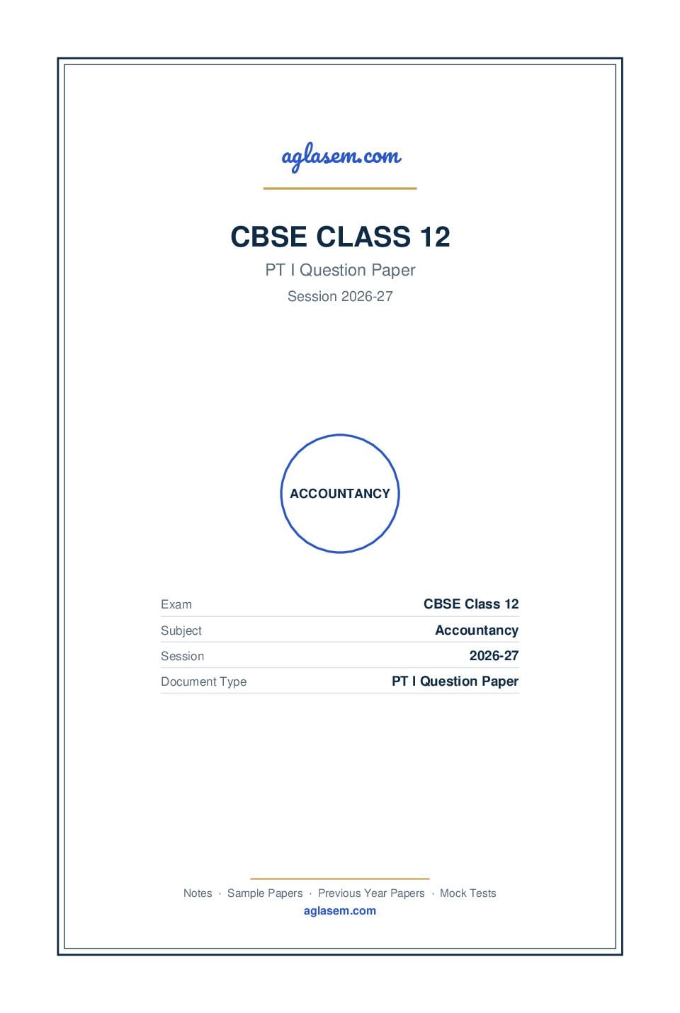 Class 12 PT I Question Paper 2026-27 Accountancy - Page 1 of 4