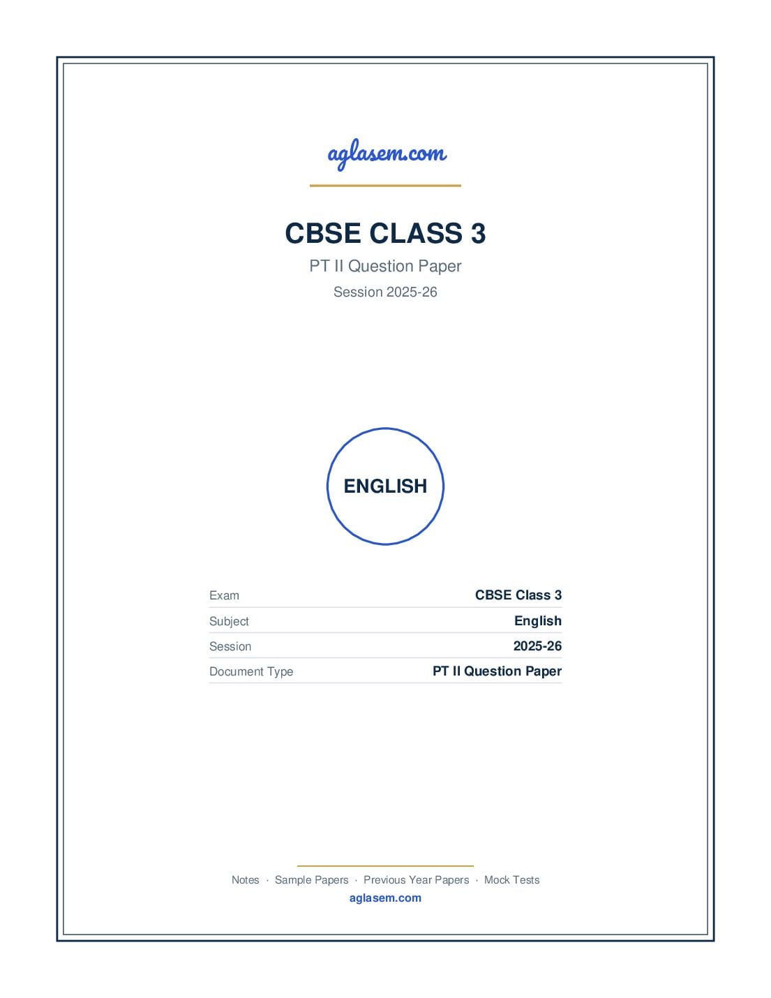Class 3 PT II Question Paper 2025-26 English - Page 1 of 3