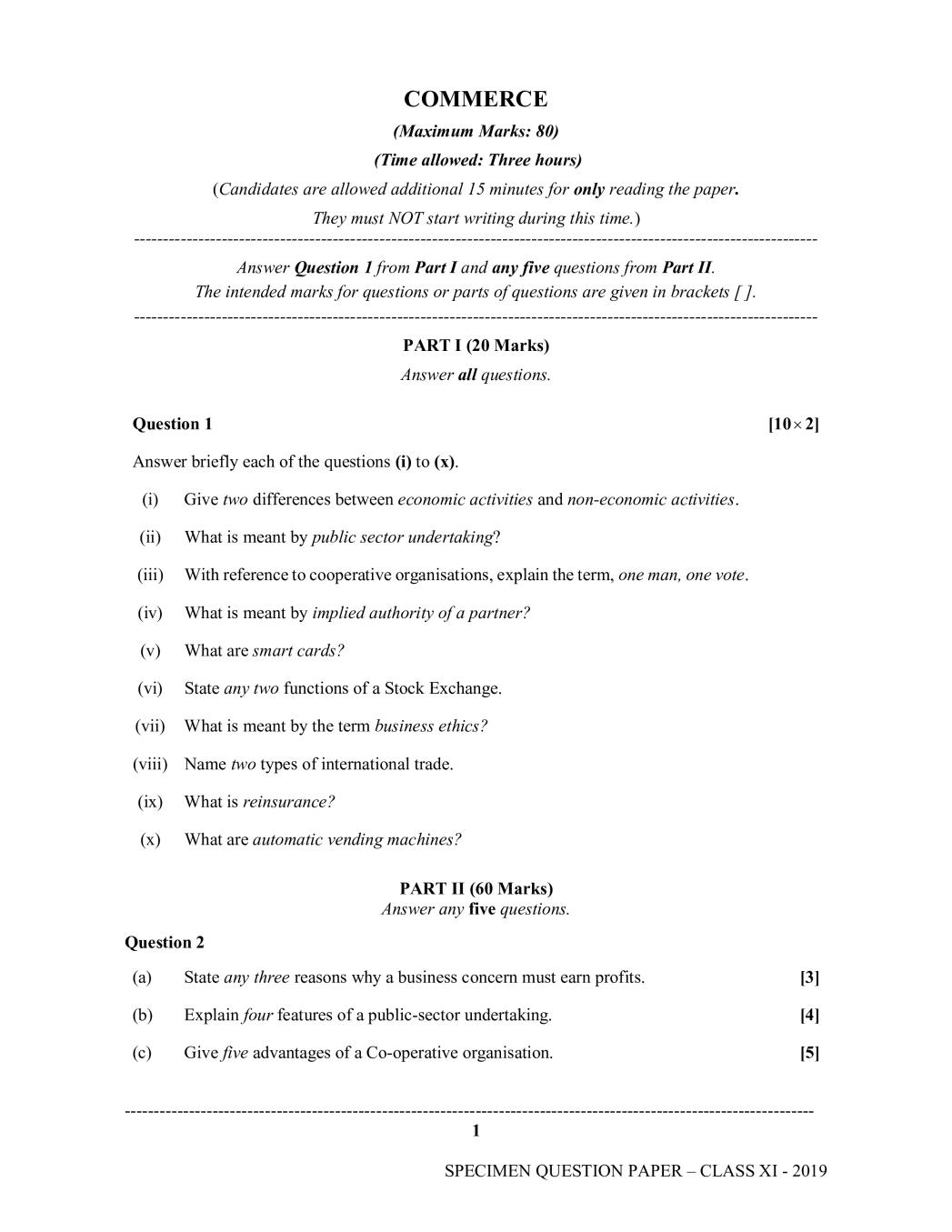 ISC Commerce Specimen Paper 2024 (PDF) - CISCE Class 11 Commerce Sample ...