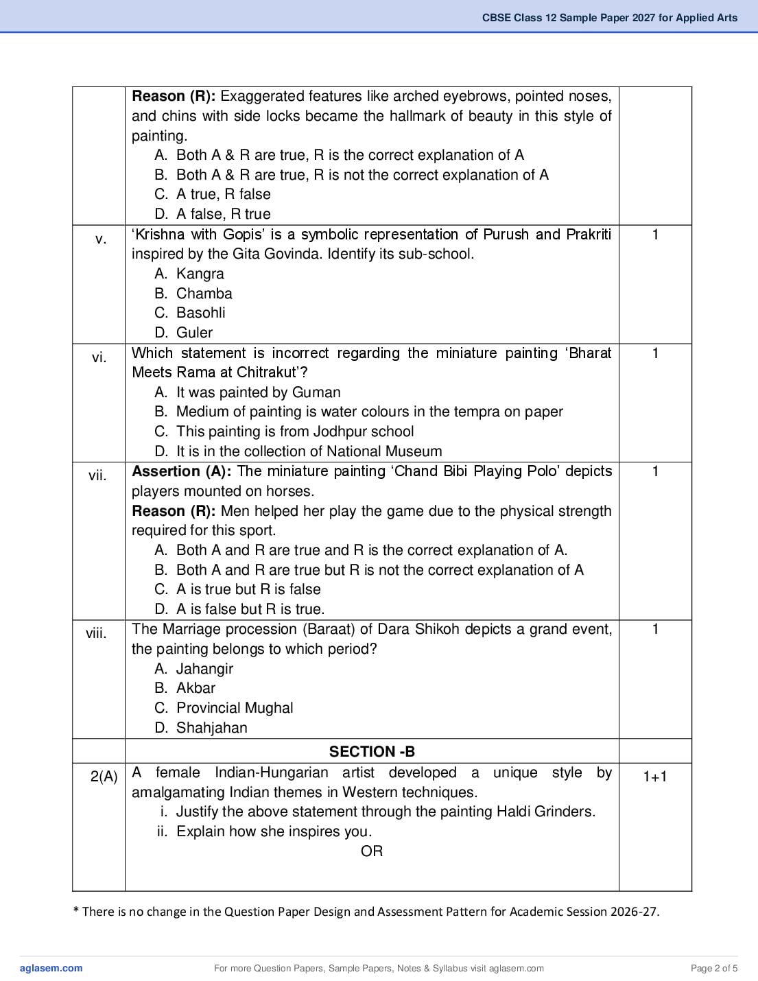 CBSE Class 12 Applied Arts Sample Paper 2027 with Marking Scheme PDF