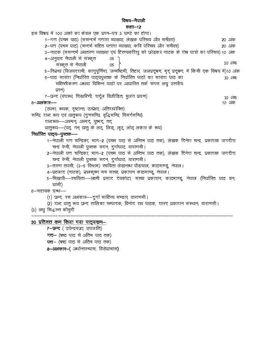 UP Board Class 12 Syllabus 2023 Nepali - Page 1