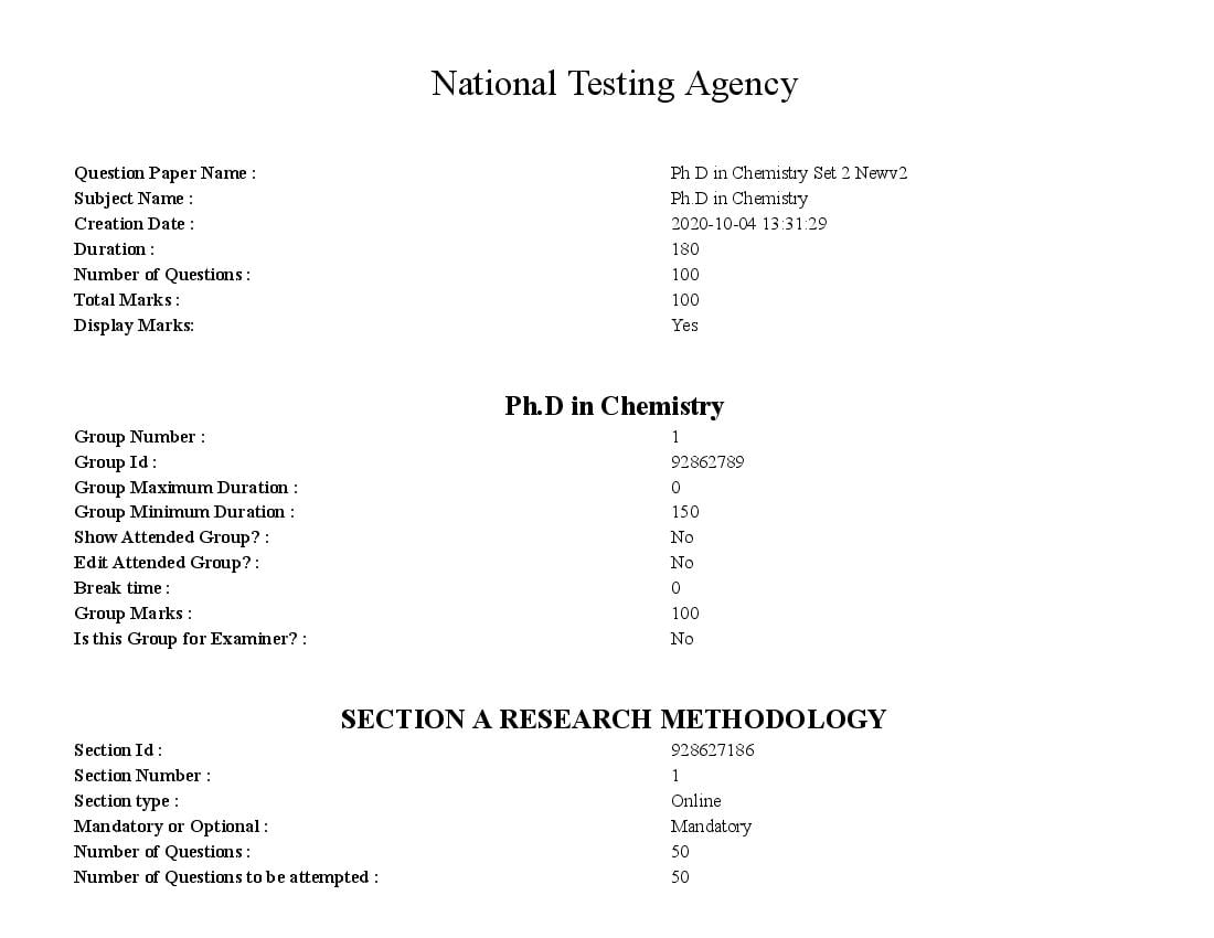 IGNOU Ph.D 2020 Question Paper for Ph.D in Chemistry - Page 1