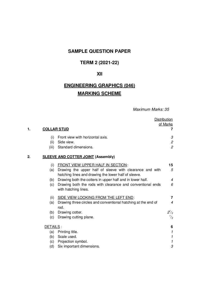 CBSE Class 12 Marking Scheme 2022 for Engineering Graphics Term 2 - Page 1