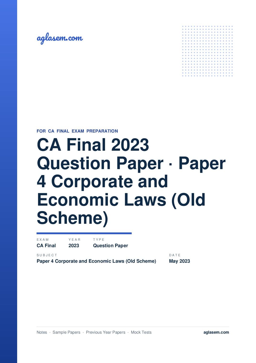 CA Final May 2023 Question Paper Paper 4 Corporate and Economic Laws (Old Scheme) - Page 1 of 16