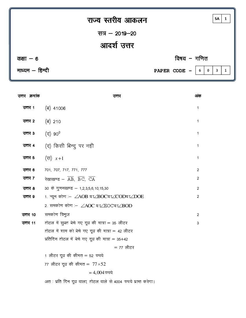 CG Board Class 6 Question Paper 2020 Solutions Maths (SA1) - Page 1