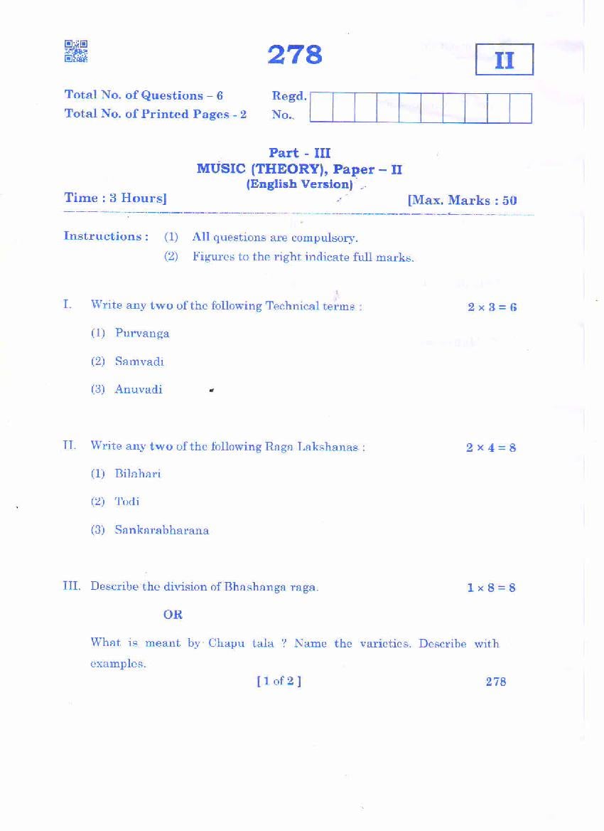 AP Inter 2nd Year Question Paper 2021 Fine Arts, Music - Page 1