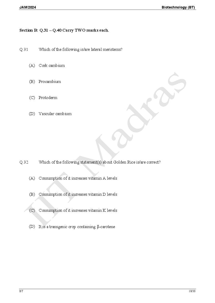 IIT JAM 2024 Question Papers PDF with Answer Keys (7 Papers)