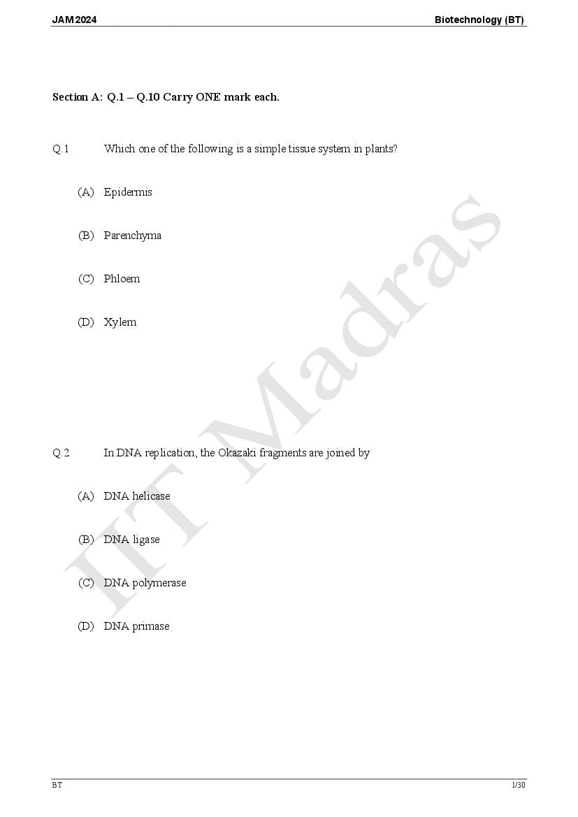 IIT JAM 2024 Question Papers PDF with Answer Keys (7 Papers)