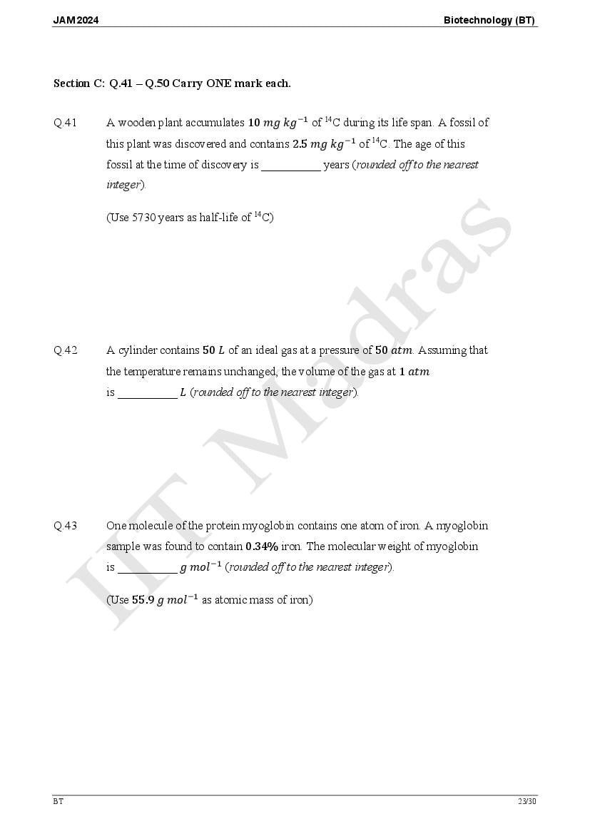 IIT JAM 2024 Question Papers PDF with Answer Keys (7 Papers)