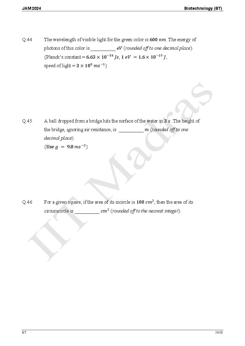 IIT JAM 2024 Question Papers PDF with Answer Keys (7 Papers)