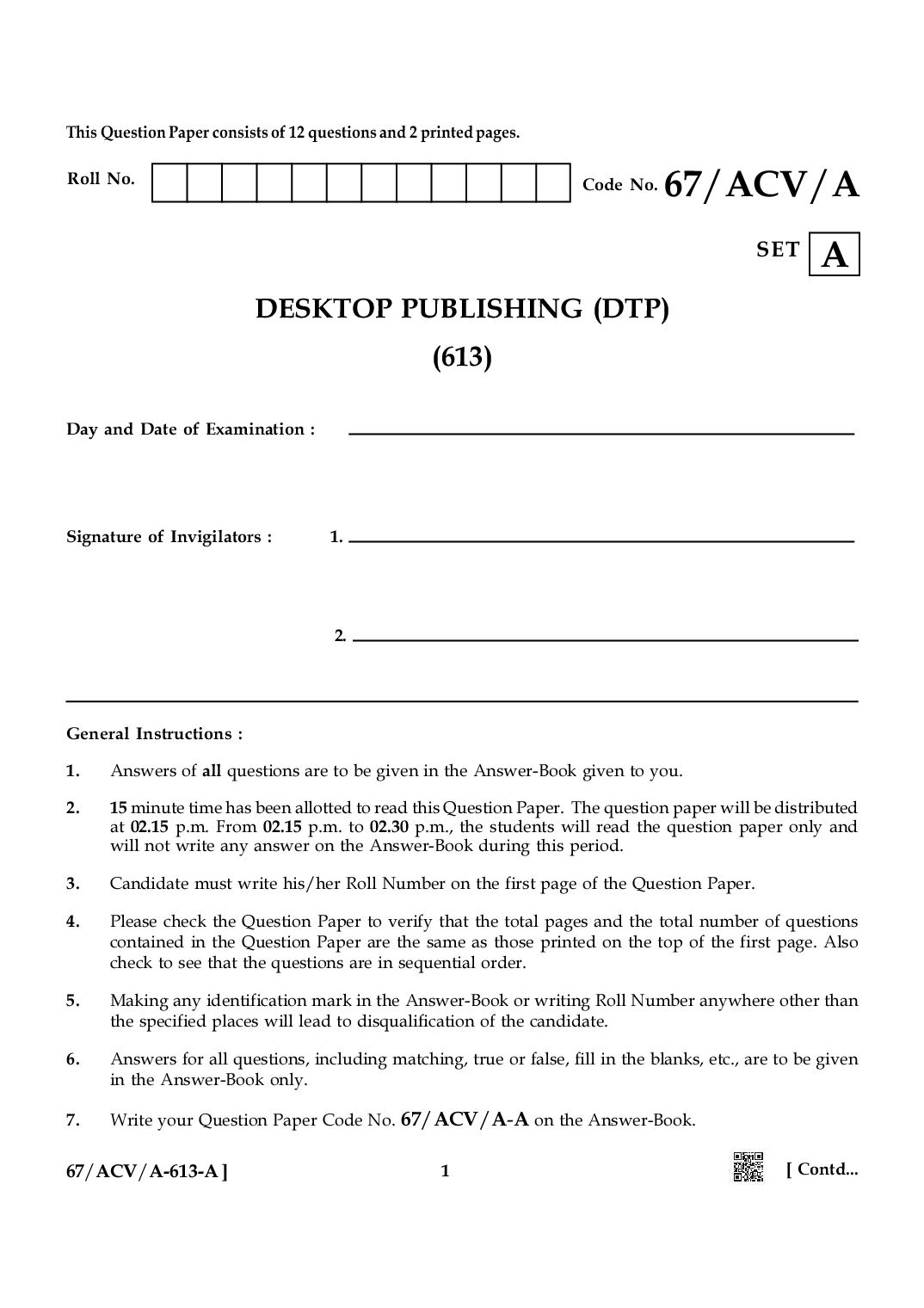 NIOS Class 10 April 2024 Question Paper Desktop Publishing - Page 1 of 2