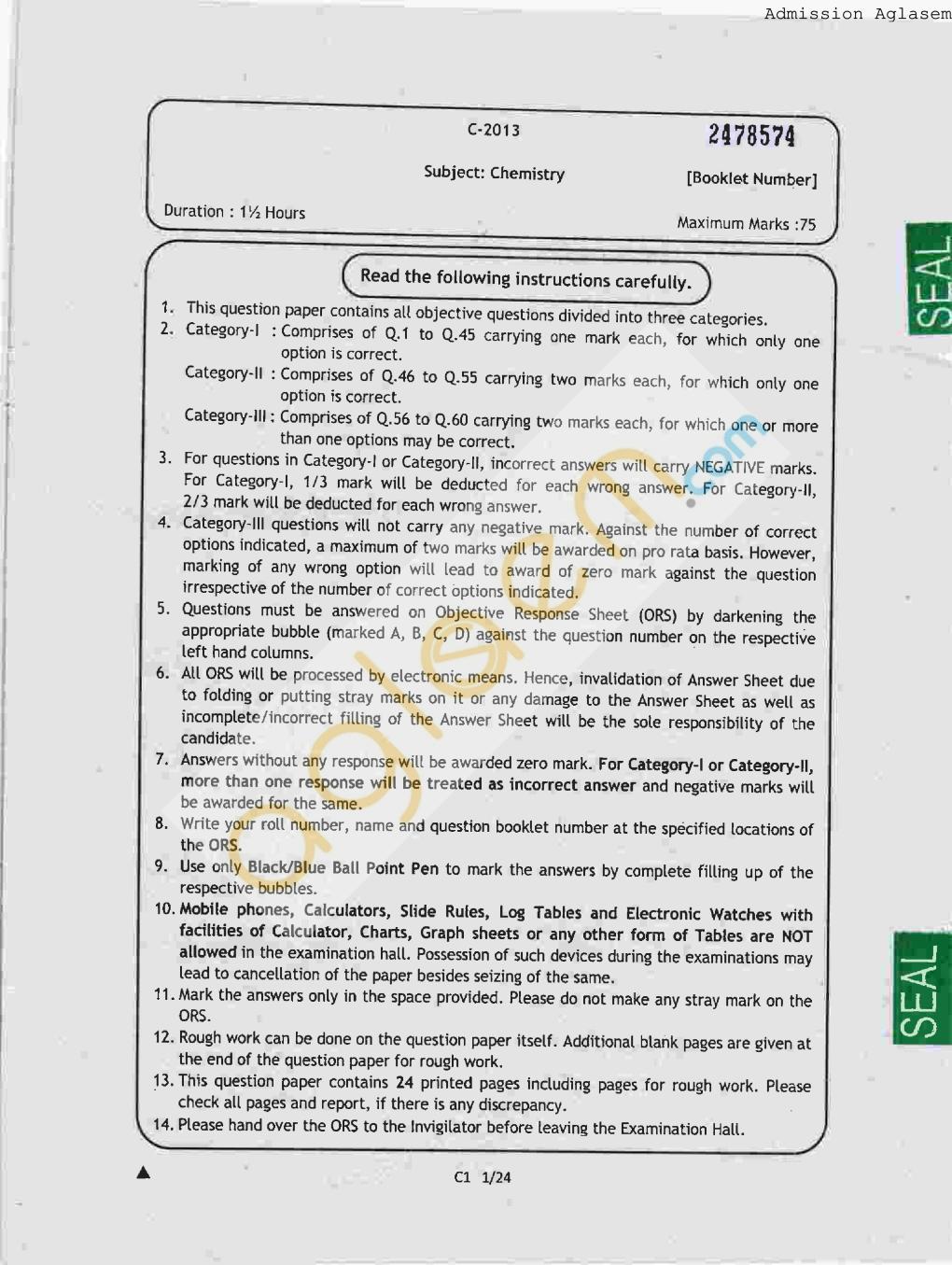 WBJEE Question Papers 2013 - Chemistry - Page 1