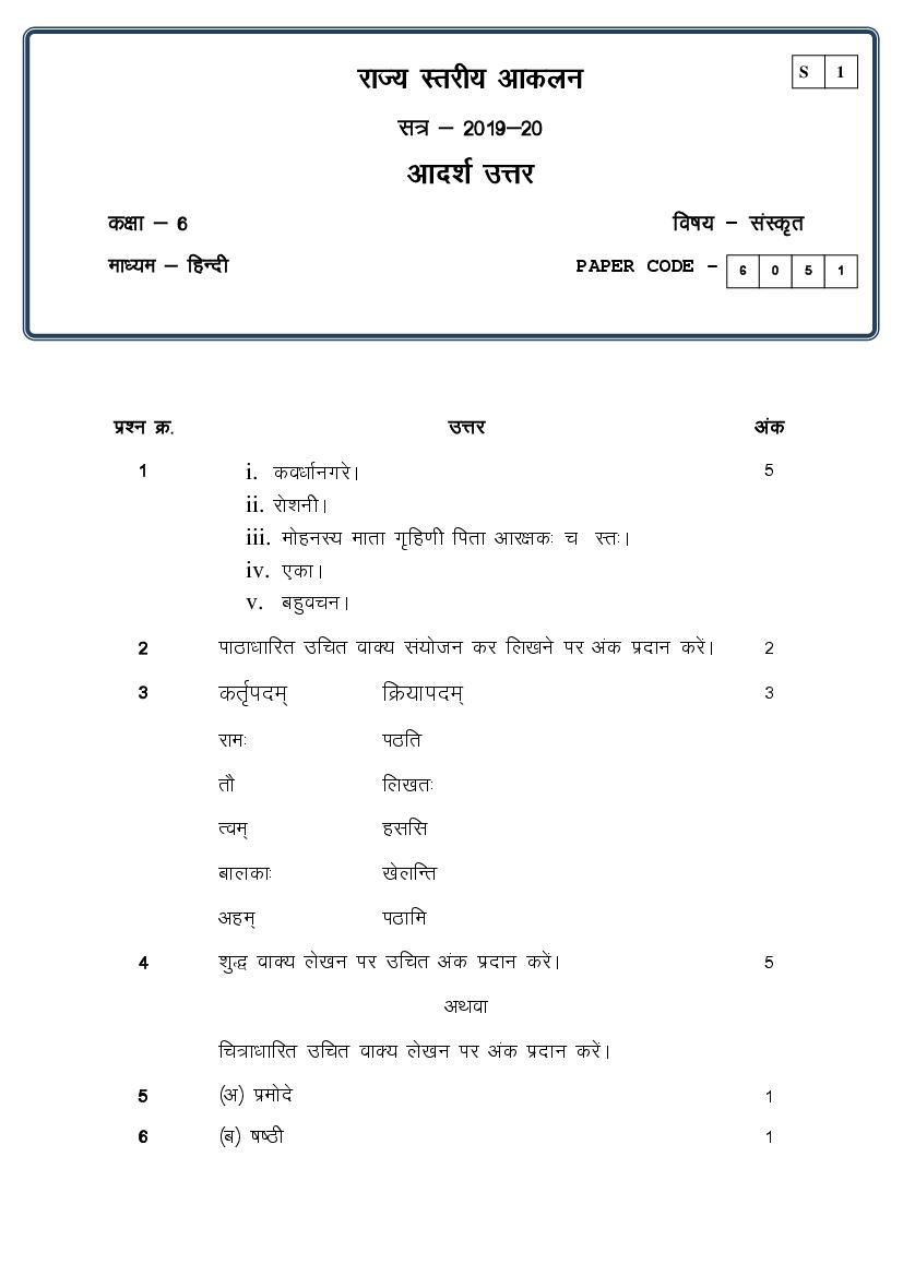 CG Board Class 6 Question Paper 2020 Solutions Sanskrit SA1) - Page 1