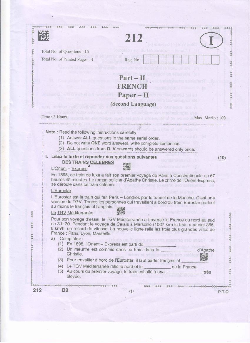 AP Inter 2nd Year Question Paper 2021 French - Page 1