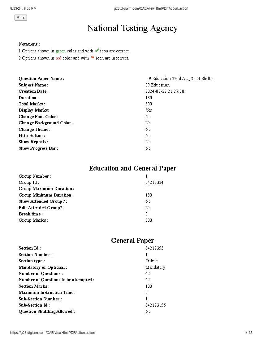 UGC NET 2024 Question Paper Education - Page 1