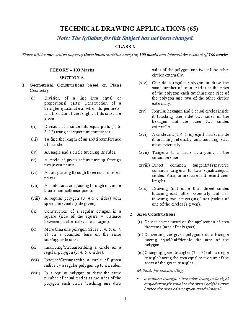 ICSE Class 10 Syllabus 2023 Technical Drawing Applications (Revised) - Page 1