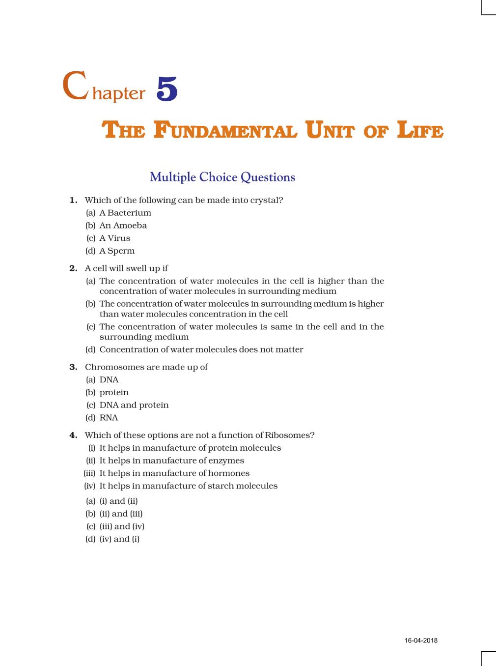 NCERT Exemplar Class 09 Science Unit 5 The Fundamental Unit Of Life - Page 1