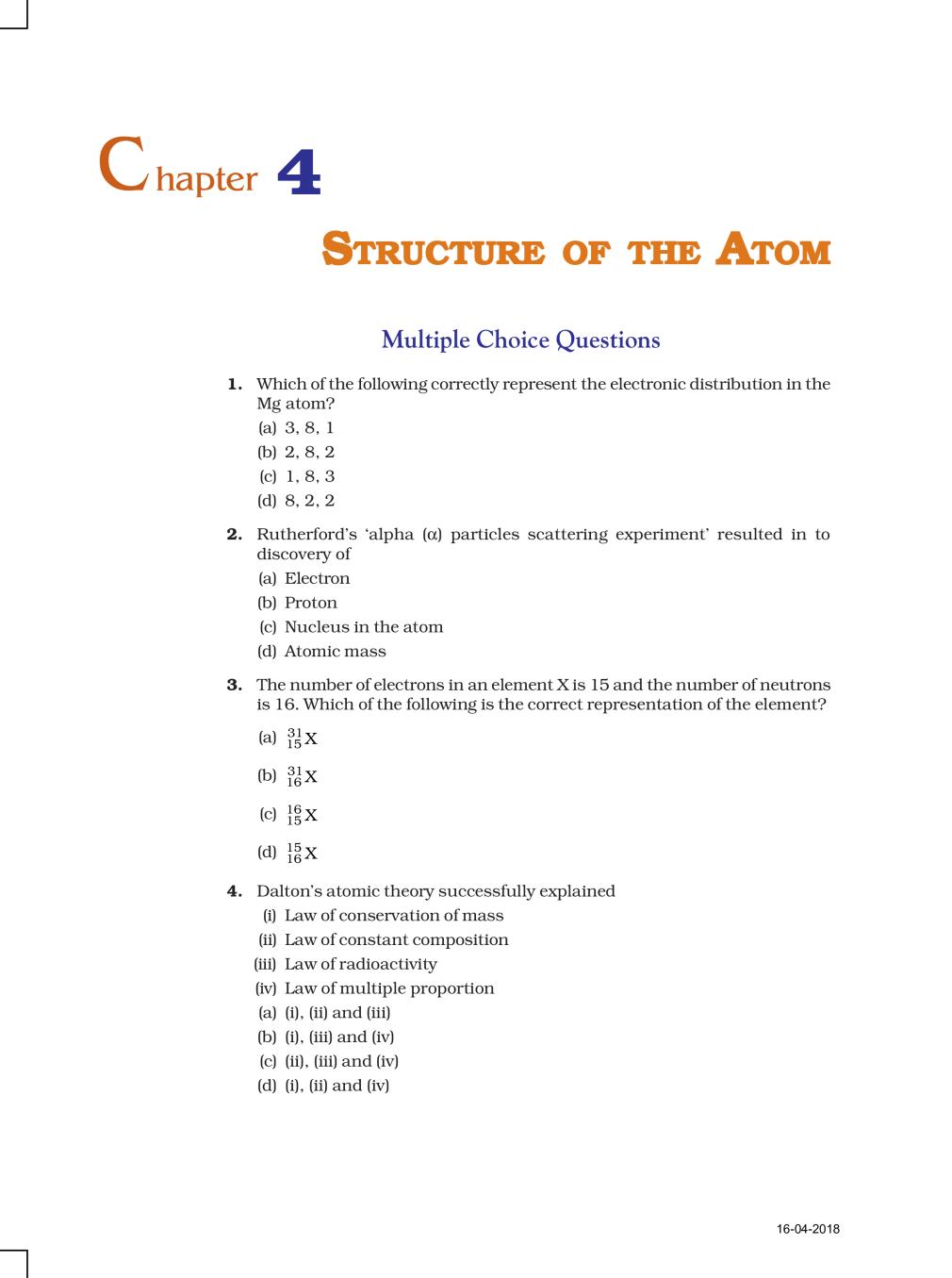 NCERT Exemplar Class 09 Science Unit 4 Structure Of The Atoms - Page 1