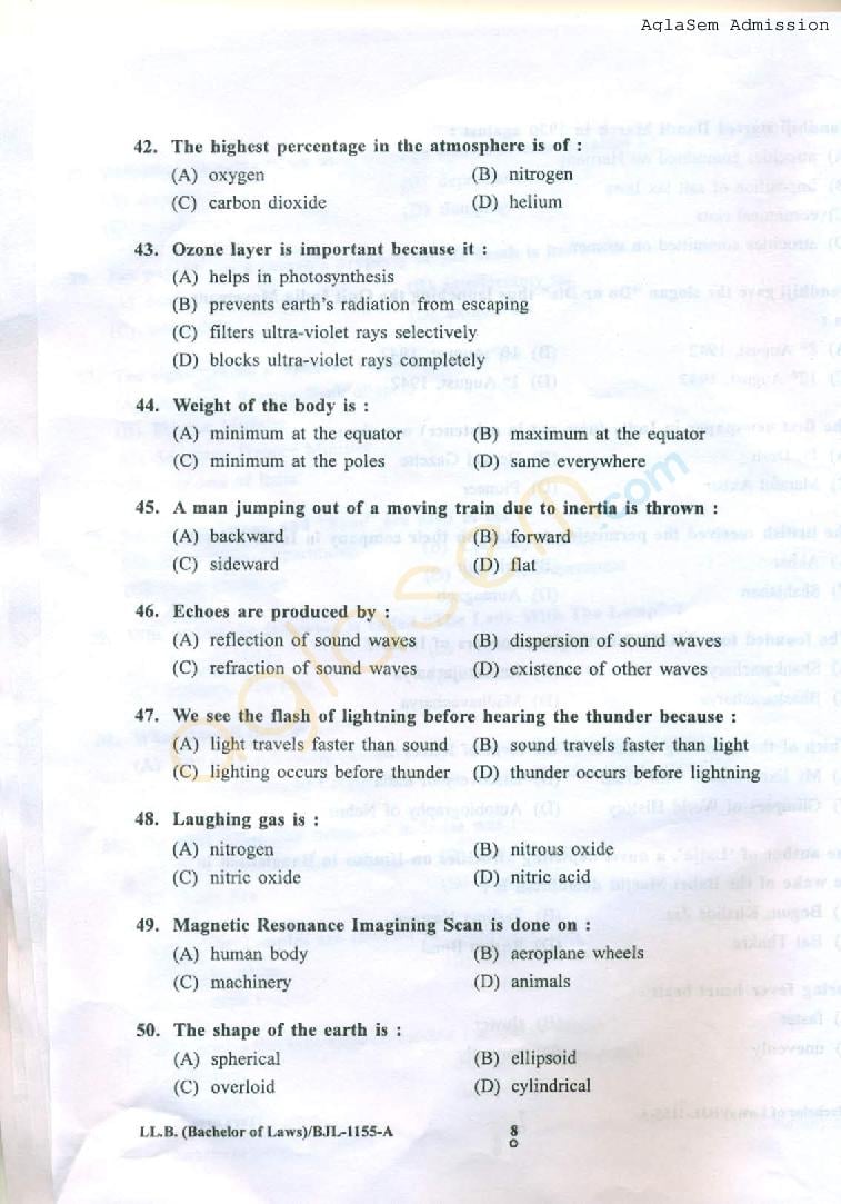 PU LLB 2016 Question Paper PDF with Answer Key