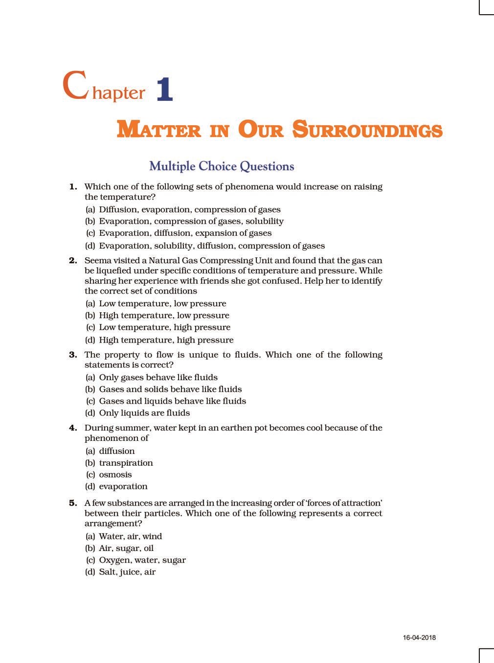 NCERT Exemplar Class 09 Science Unit 1 Matter In Our Surroundings - Page 1