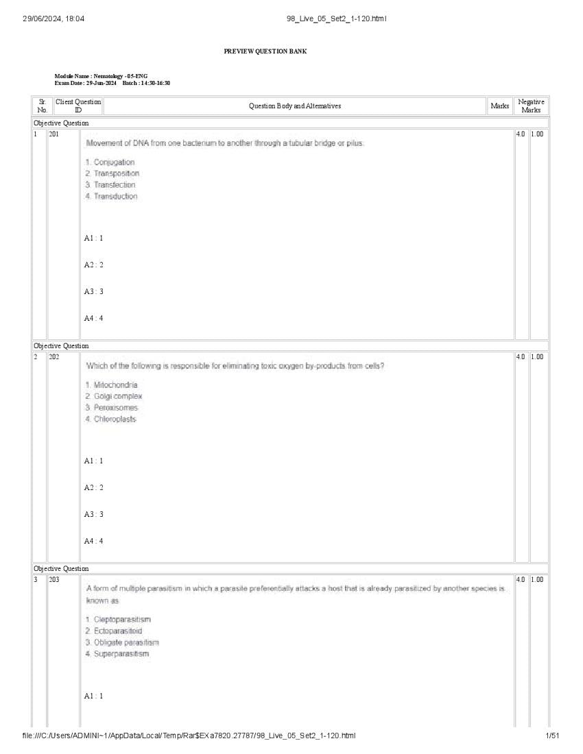 ICAR AICE JRF SRF (Ph.D) 2024 Question Paper Nematology - Page 1 of 51