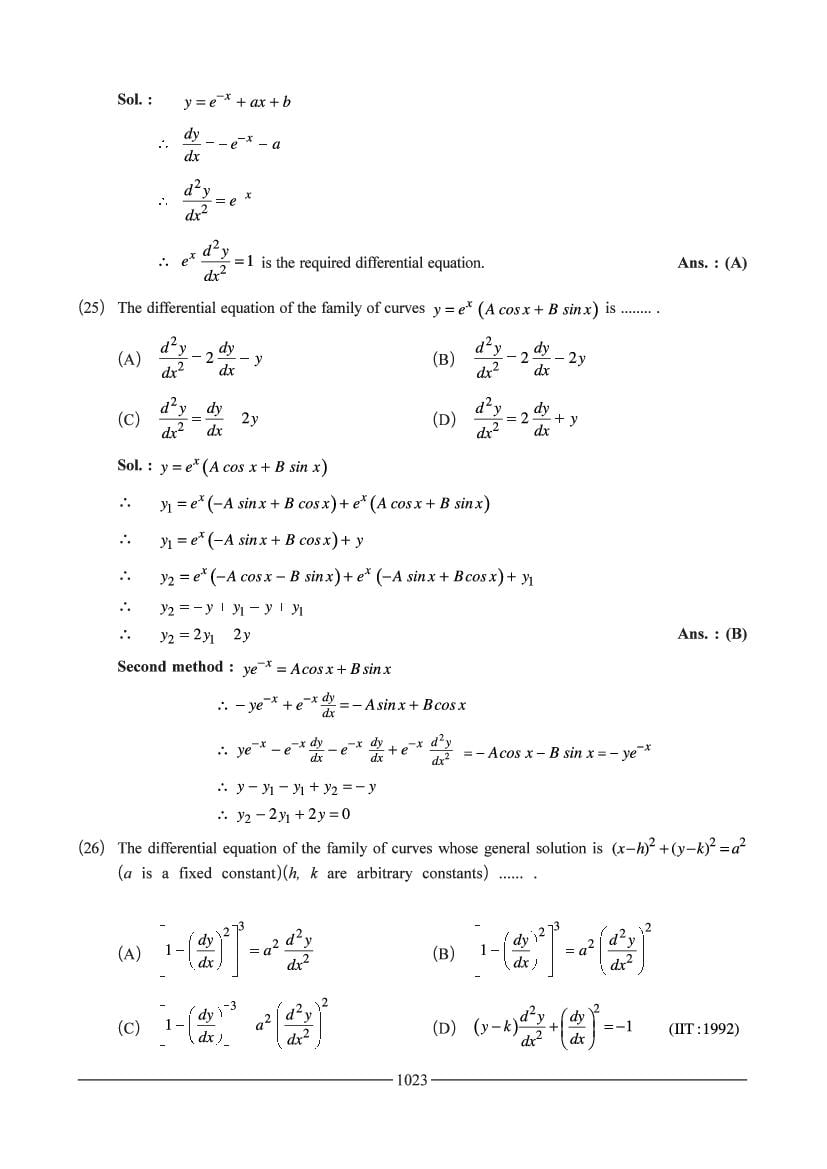 JEE Maths Question Bank for Differential Equation