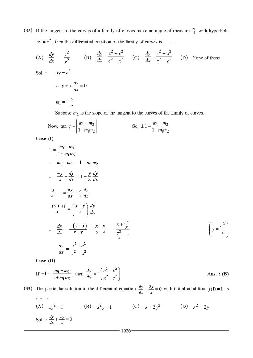 JEE Maths Question Bank for Differential Equation - AglaSem