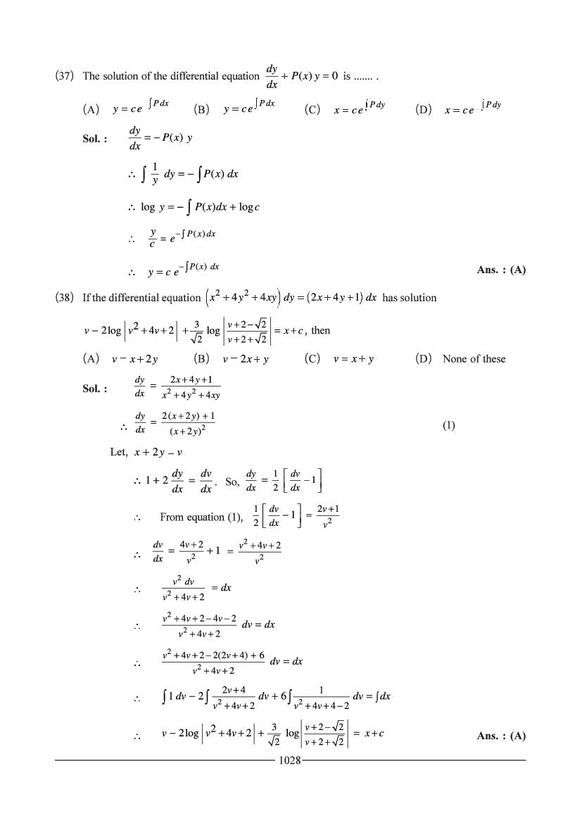 JEE Maths Question Bank for Differential Equation - AglaSem