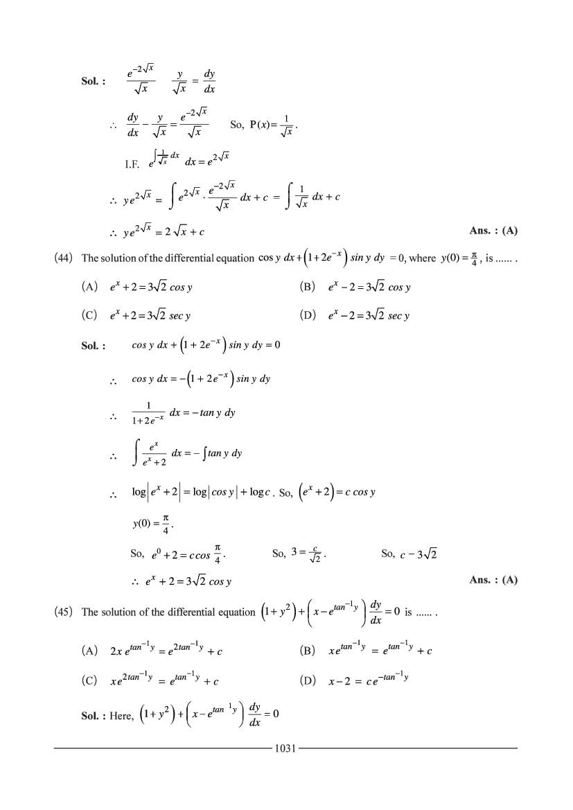 JEE Maths Question Bank for Differential Equation