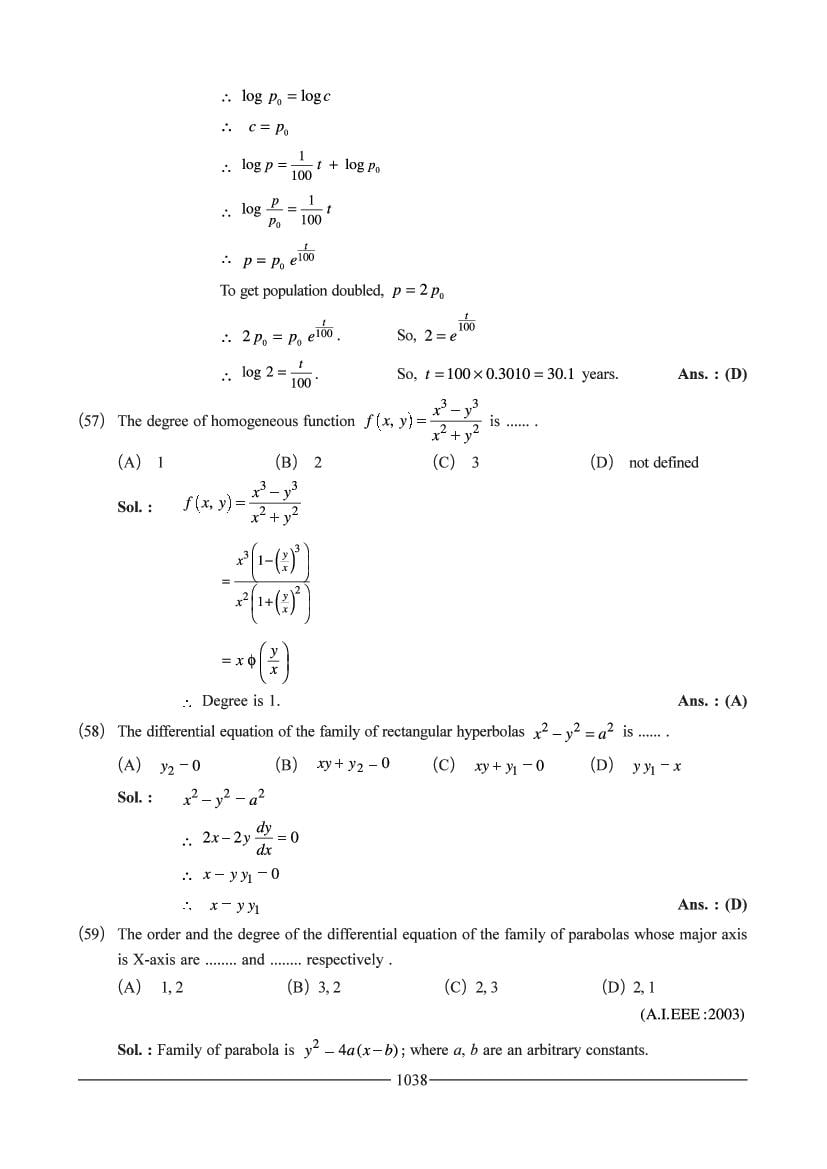 JEE Maths Question Bank for Differential Equation