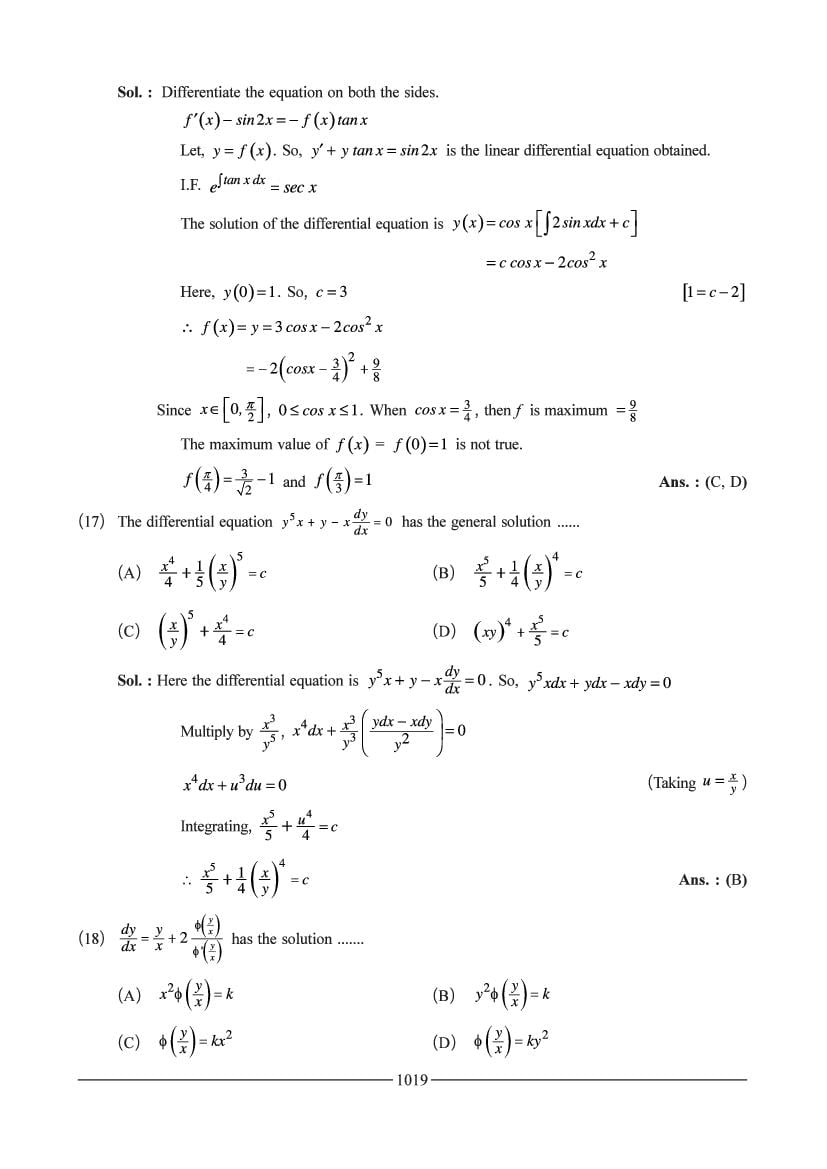 JEE Maths Question Bank for Differential Equation