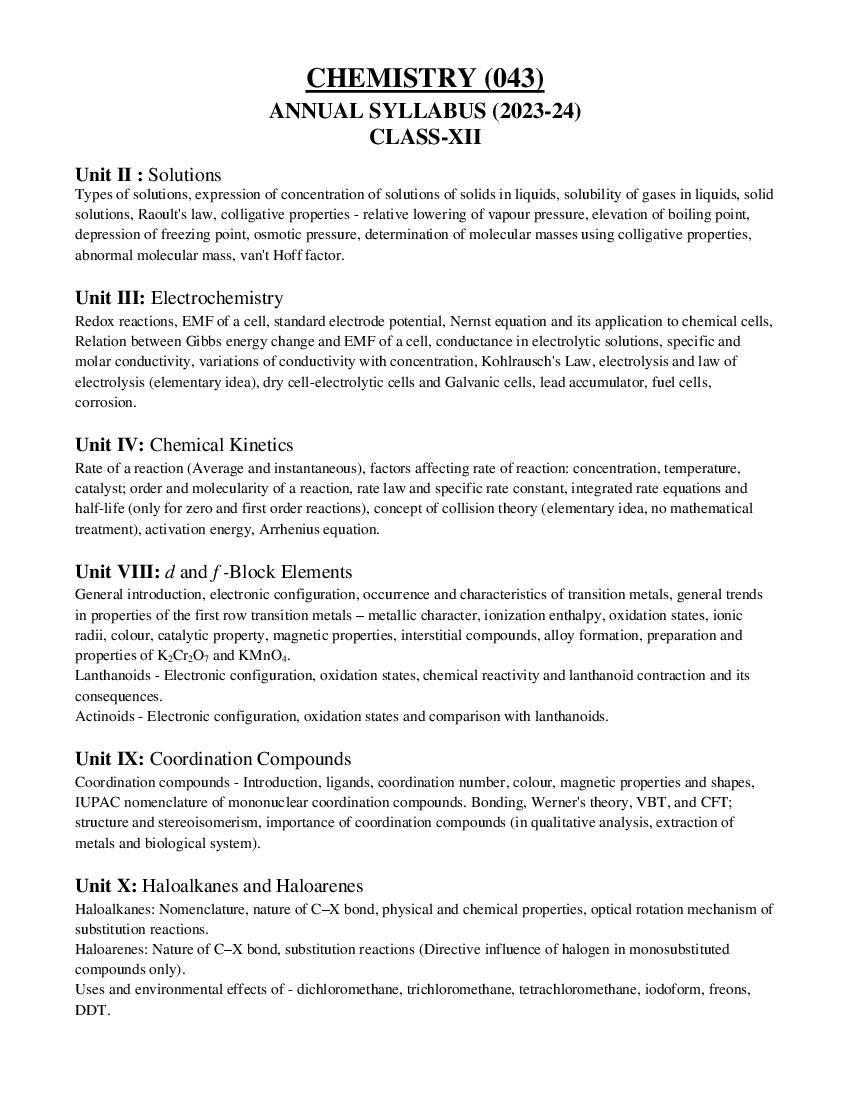 Edudel Syllabus Class 12 Chistry - Page 1