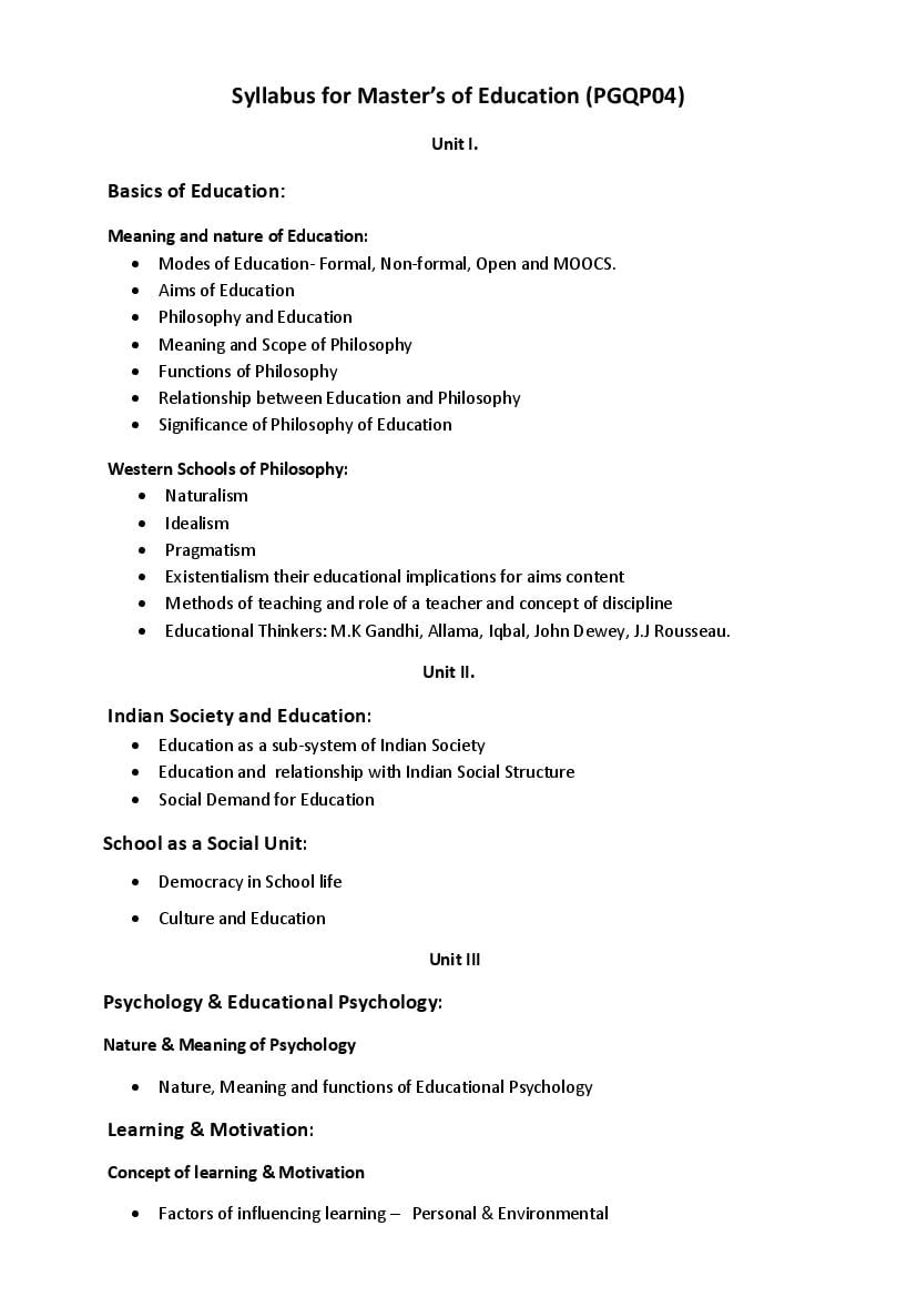 CUET PG 2022 Syllabus PGQP04 M.Ed Education - Page 1