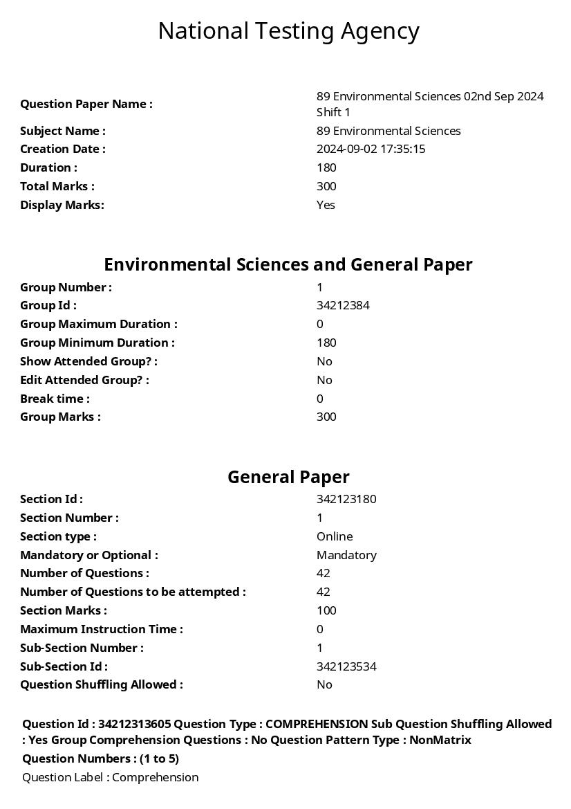 UGC NET 2024 Question Paper Environmental Sciences - Page 1