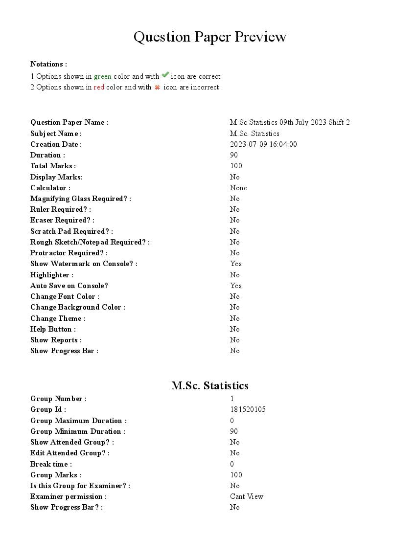 TS CPGET 2023 Question Paper M.Sc Statistics - Page 1