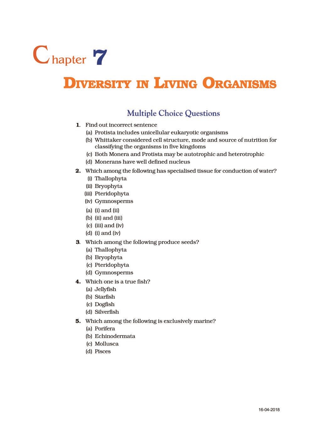 NCERT Exemplar Class 09 Science Unit 7 Diversity In Living Organism - Page 1