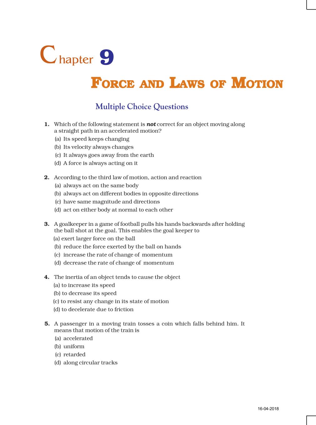 NCERT Exemplar Class 09 Science Unit 9 Force Laws Of Motion - Page 1