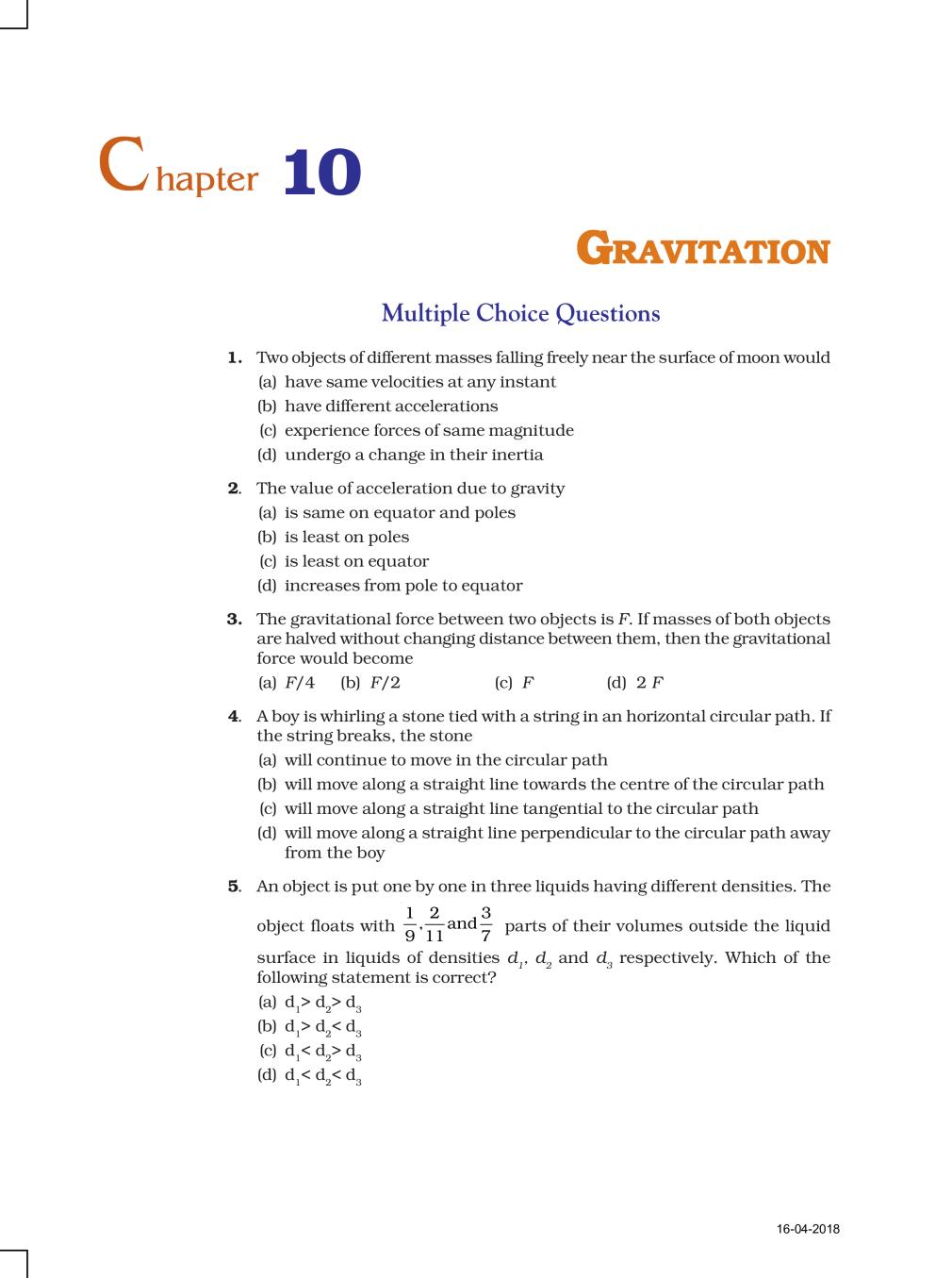 NCERT Exemplar Class 09 Science Unit 10 Gravitation - Page 1