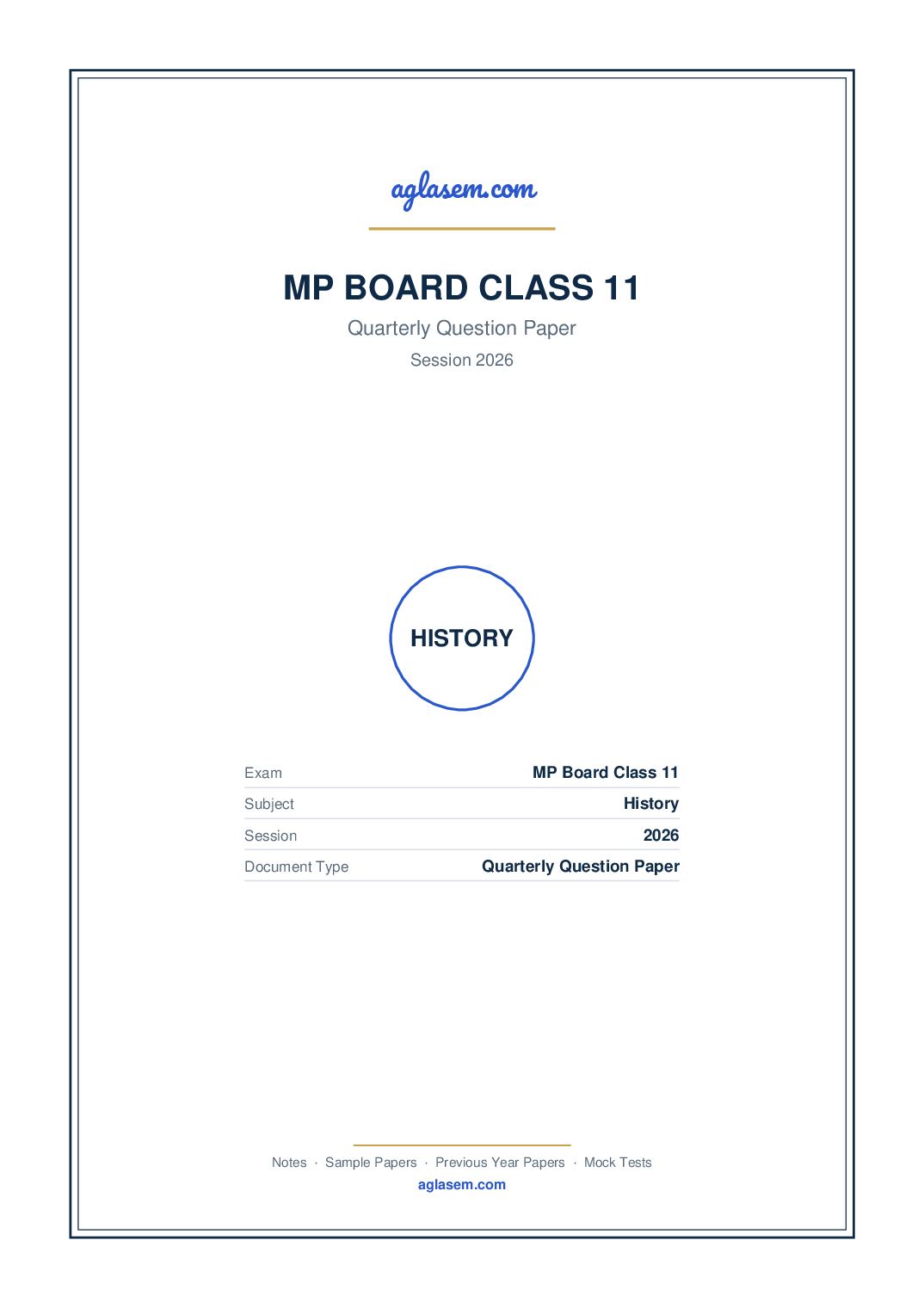 MP Board Class 11 Quarterly Question Paper 2026 History - Page 1 of 4