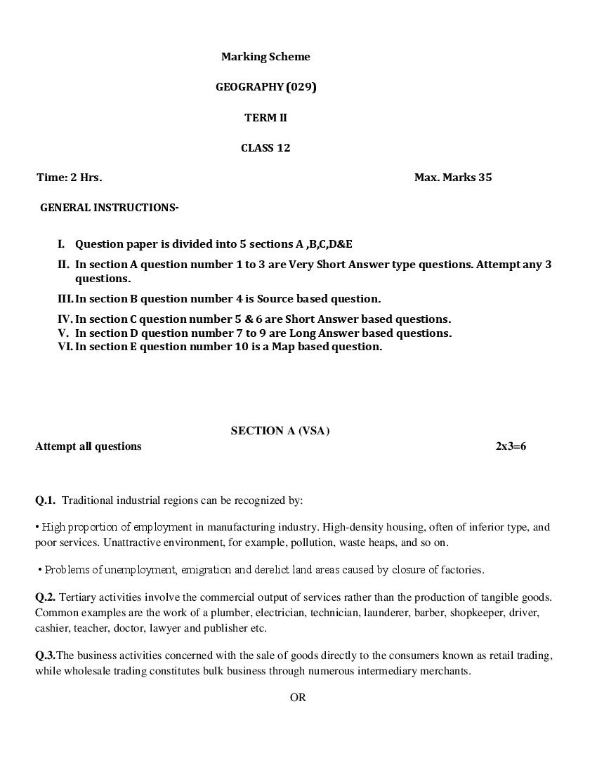 CBSE Class 12 Marking Scheme 2022 for Geography Term 2 - Page 1