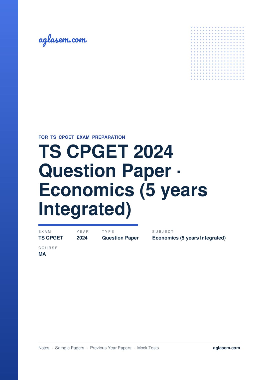 TS CPGET 2024 Question Paper MA Economics (5 years Integrated) - Page 1 of 52