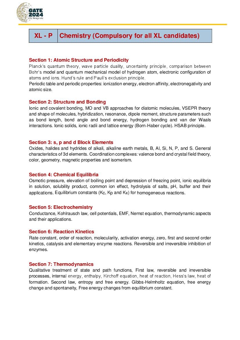 GATE 2024 Syllabus for Life Sciences - Page 1