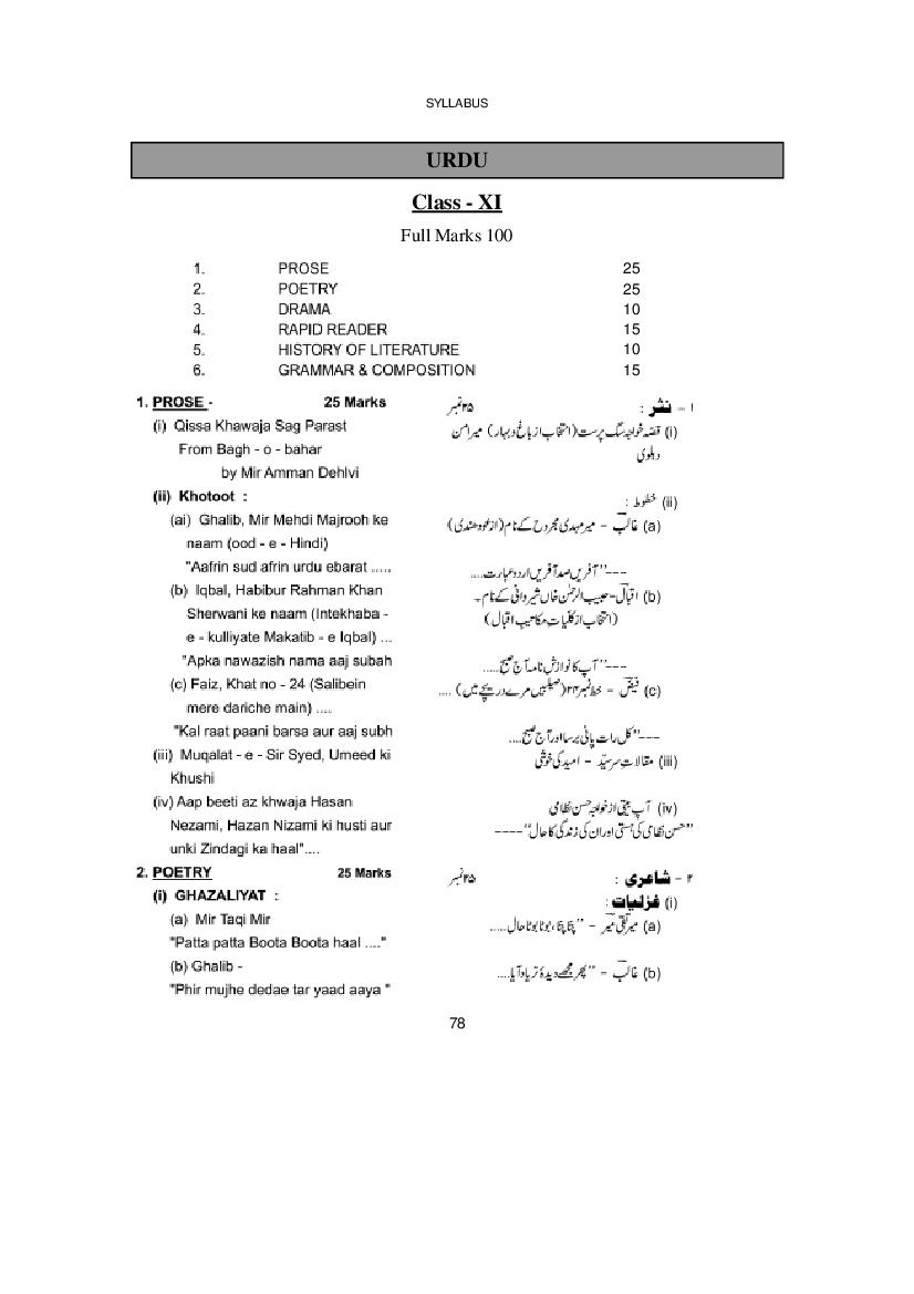 WBCHSE Class 11 Syllabus for Urdu - Page 1